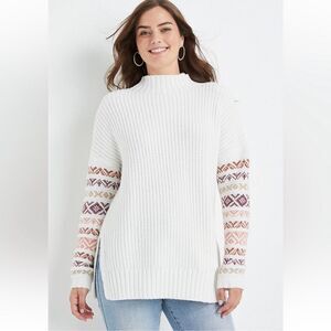 Maurices White Fair Isle Sleeve Mock Neck‎ Oversized Sweater Size Small Women's